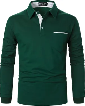 Men's Polo Shirt Long Sleeve Fashion Diagonal Strips Collar Classic Casual T-Shirt