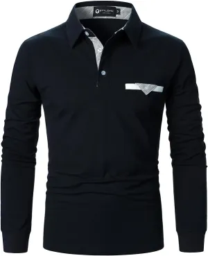 Men's Polo Shirt Long Sleeve Fashion Diagonal Strips Collar Classic Casual T-Shirt