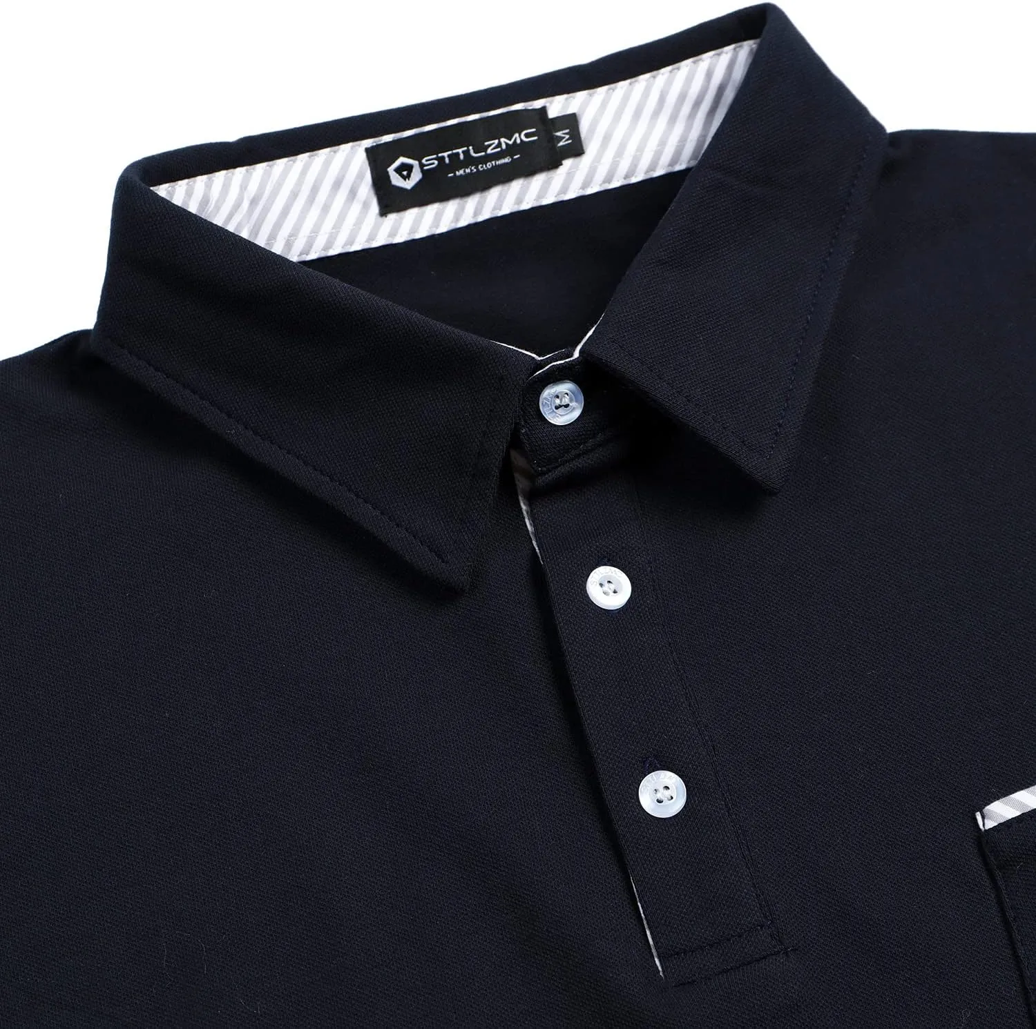 Men's Polo Shirt Long Sleeve Fashion Diagonal Strips Collar Classic Casual T-Shirt
