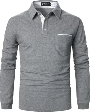 Men's Polo Shirt Long Sleeve Fashion Diagonal Strips Collar Classic Casual T-Shirt
