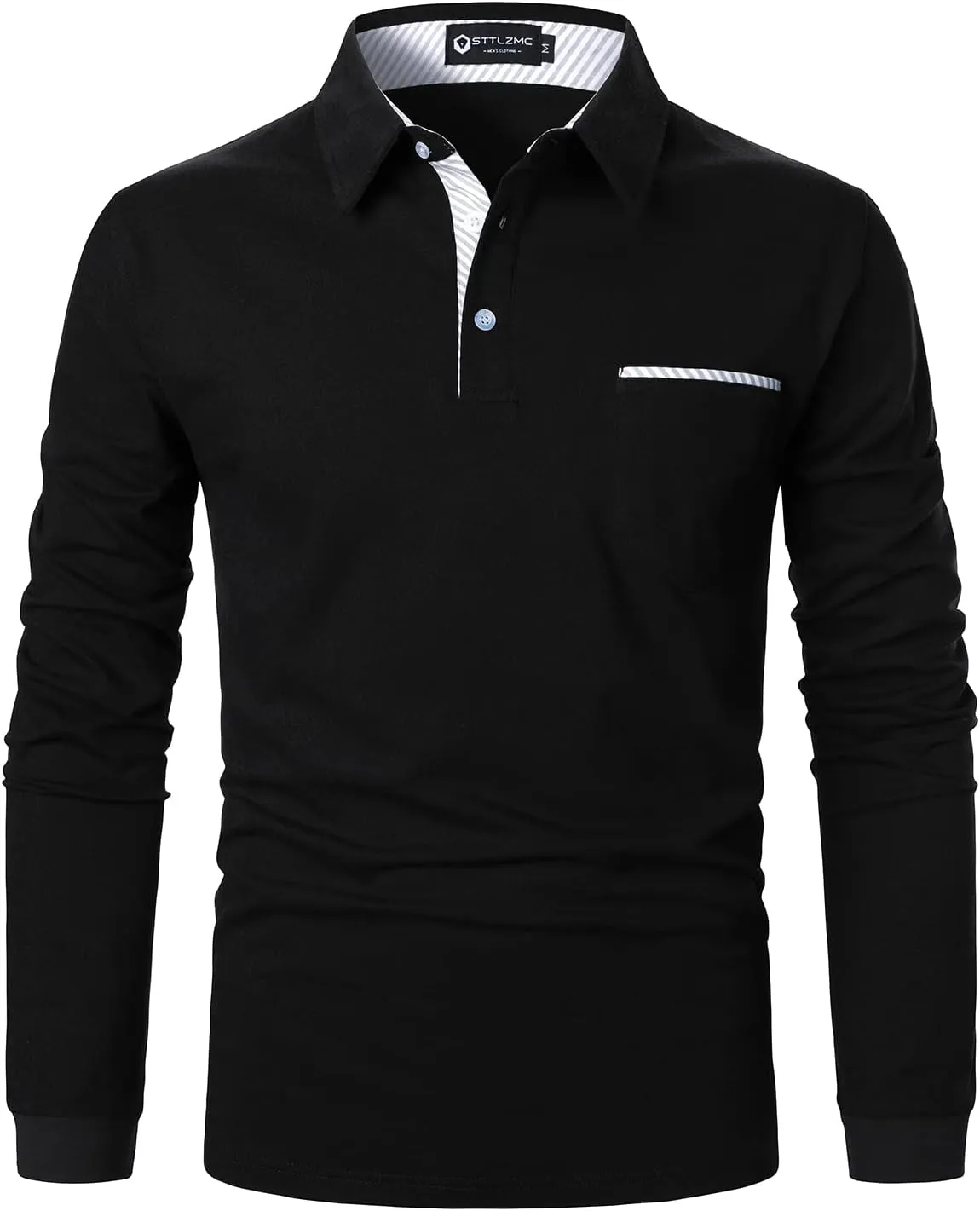 Men's Polo Shirt Long Sleeve Fashion Diagonal Strips Collar Classic Casual T-Shirt