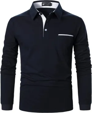 Men's Polo Shirt Long Sleeve Fashion Diagonal Strips Collar Classic Casual T-Shirt