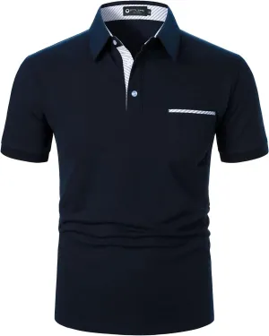 Men's Polo Shirt Short Sleeve Fashion Diagonal Strips Collar Classic Casual T-Shirt with Pocket