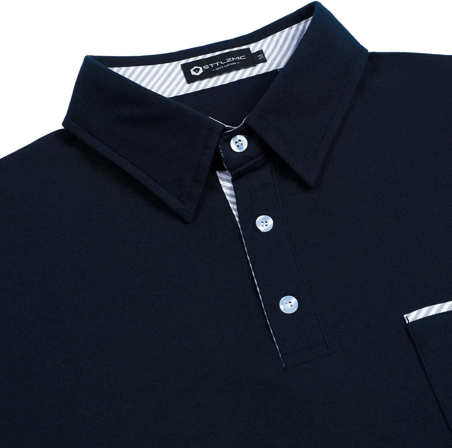 Men's Polo Shirt Short Sleeve Fashion Diagonal Strips Collar Classic Casual T-Shirt with Pocket