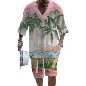 Men's Printed Short Sleeve Shorts Textured Set 87207201YY