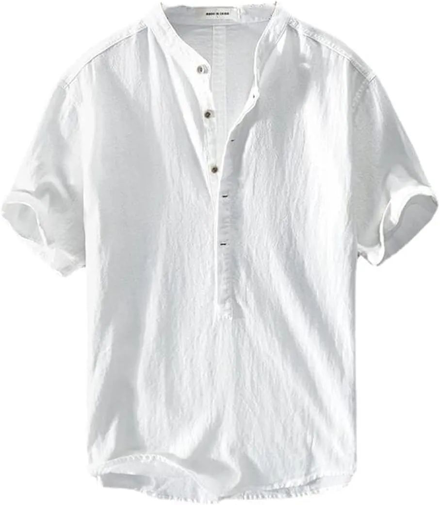Mens Provence Linen Cotton Shirt,Casual Lightweight Linen Summer Shirt Mens