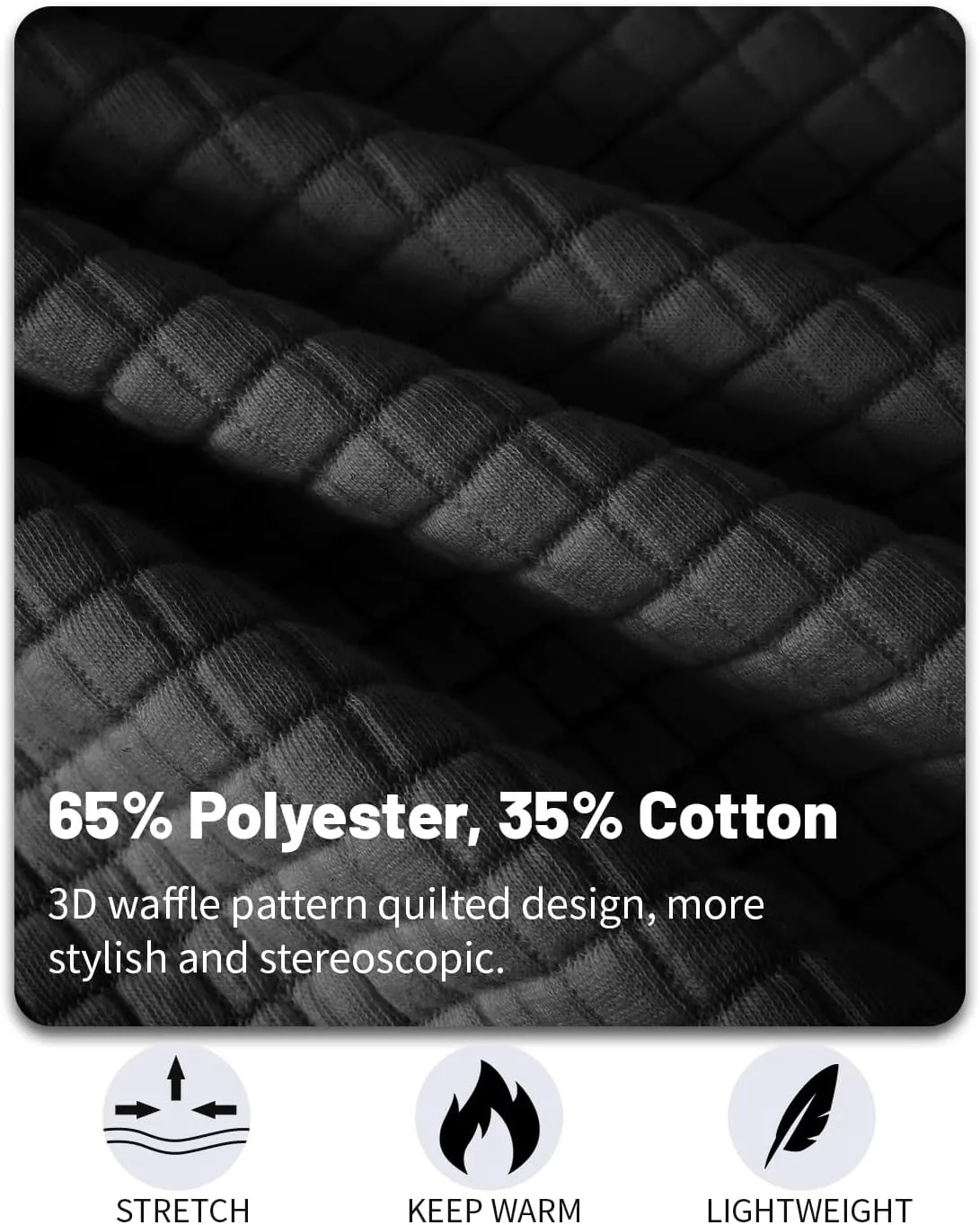 Men's Quilted Sweatshirt Casual Waffle Stand Collar Button Pullover Sweatshirts