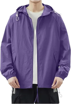 Men's Rash Guard Lightweight Hooded Sun Protection Jacket Windbreaker UPF 50  Coat Outdoor Casual Zip Up Wind Shell
