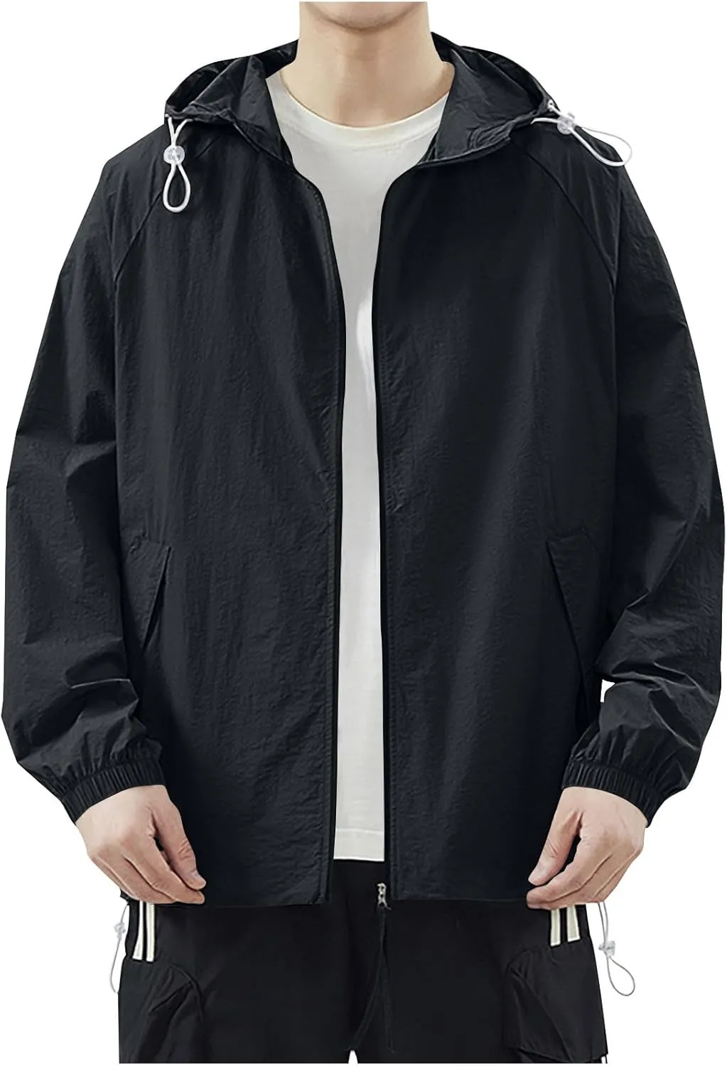 Men's Rash Guard Lightweight Hooded Sun Protection Jacket Windbreaker UPF 50  Coat Outdoor Casual Zip Up Wind Shell