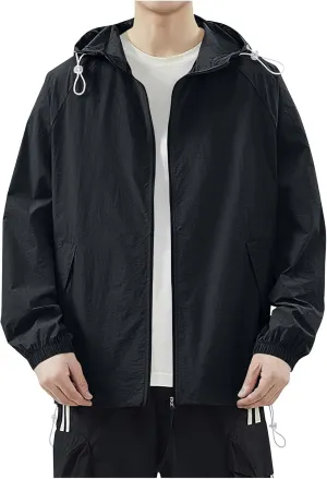 Men's Rash Guard Lightweight Hooded Sun Protection Jacket Windbreaker UPF 50  Coat Outdoor Casual Zip Up Wind Shell