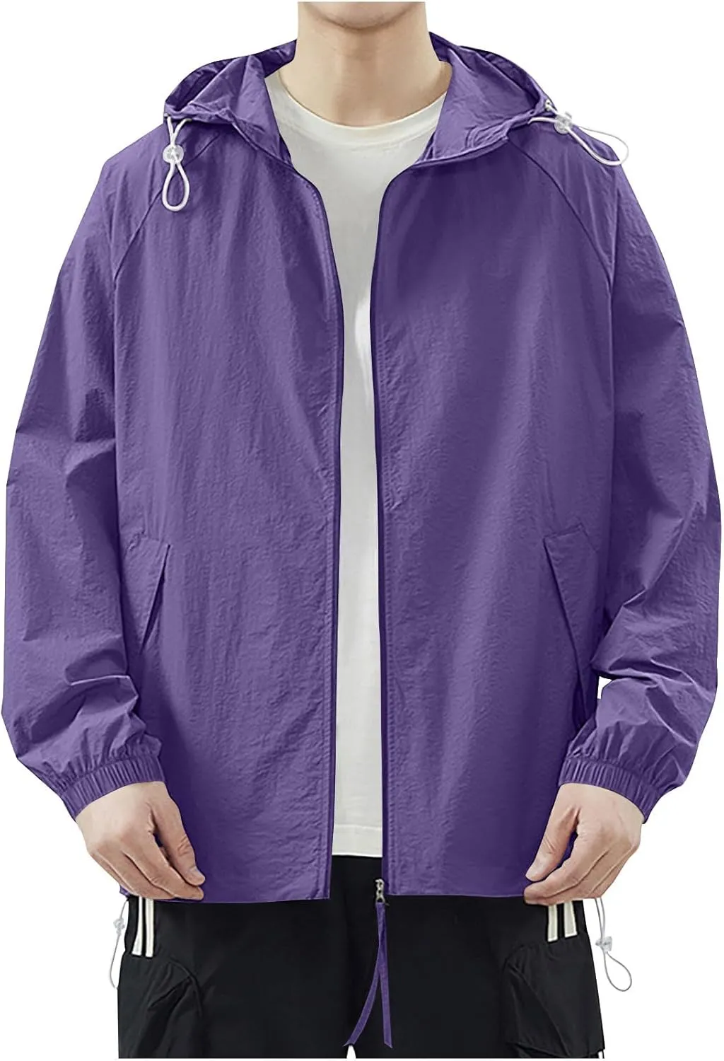 Men's Rash Guard Lightweight Hooded Sun Protection Jacket Windbreaker UPF 50  Coat Outdoor Casual Zip Up Wind Shell