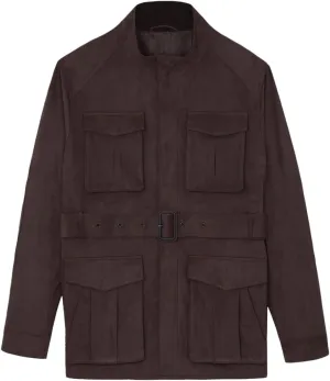 Men's Safari Field Jacket Casual Suede Vintage for Business Commute Coat