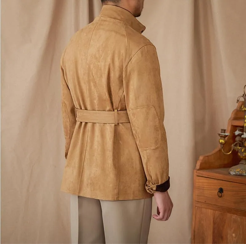 Men's Safari Field Jacket Casual Suede Vintage for Business Commute Coat