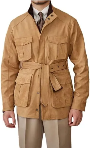 Men's Safari Field Jacket Casual Suede Vintage for Business Commute Coat