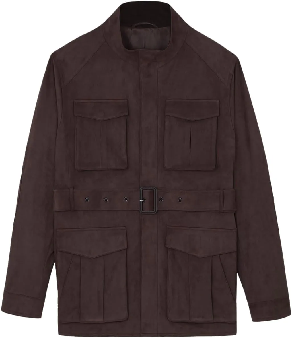 Men's Safari Field Jacket Casual Suede Vintage for Business Commute Coat