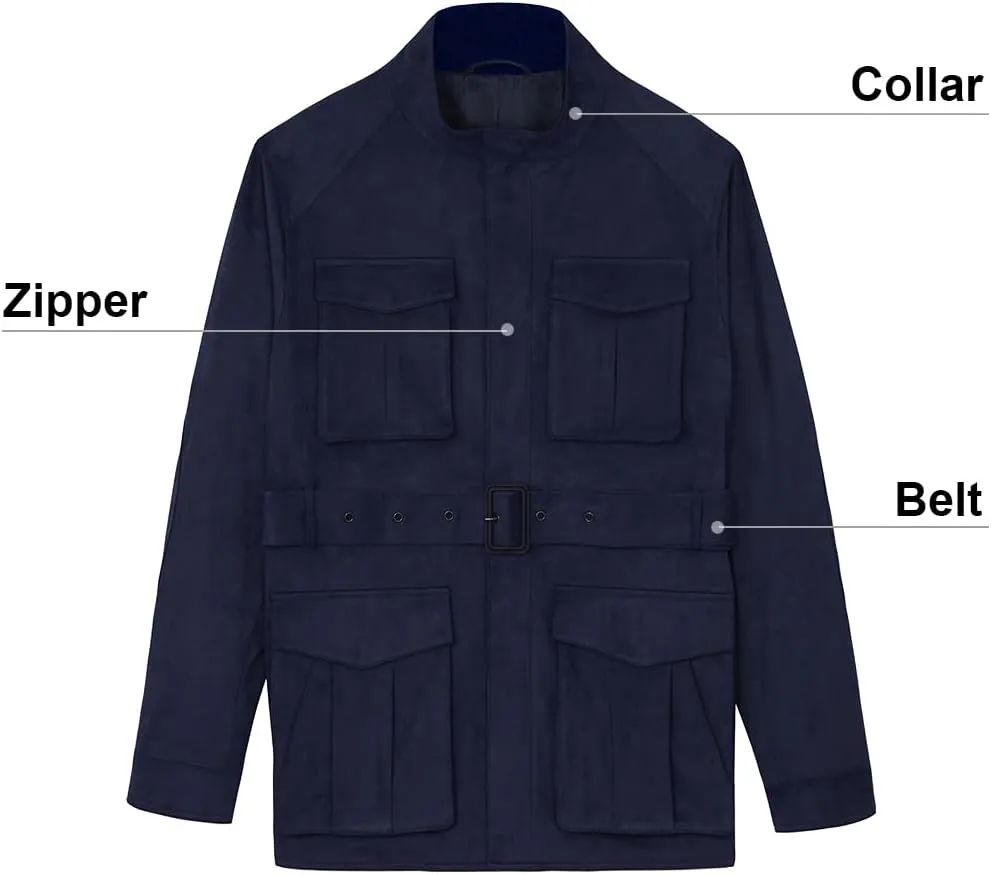 Men's Safari Field Jacket Casual Suede Vintage for Business Commute Coat