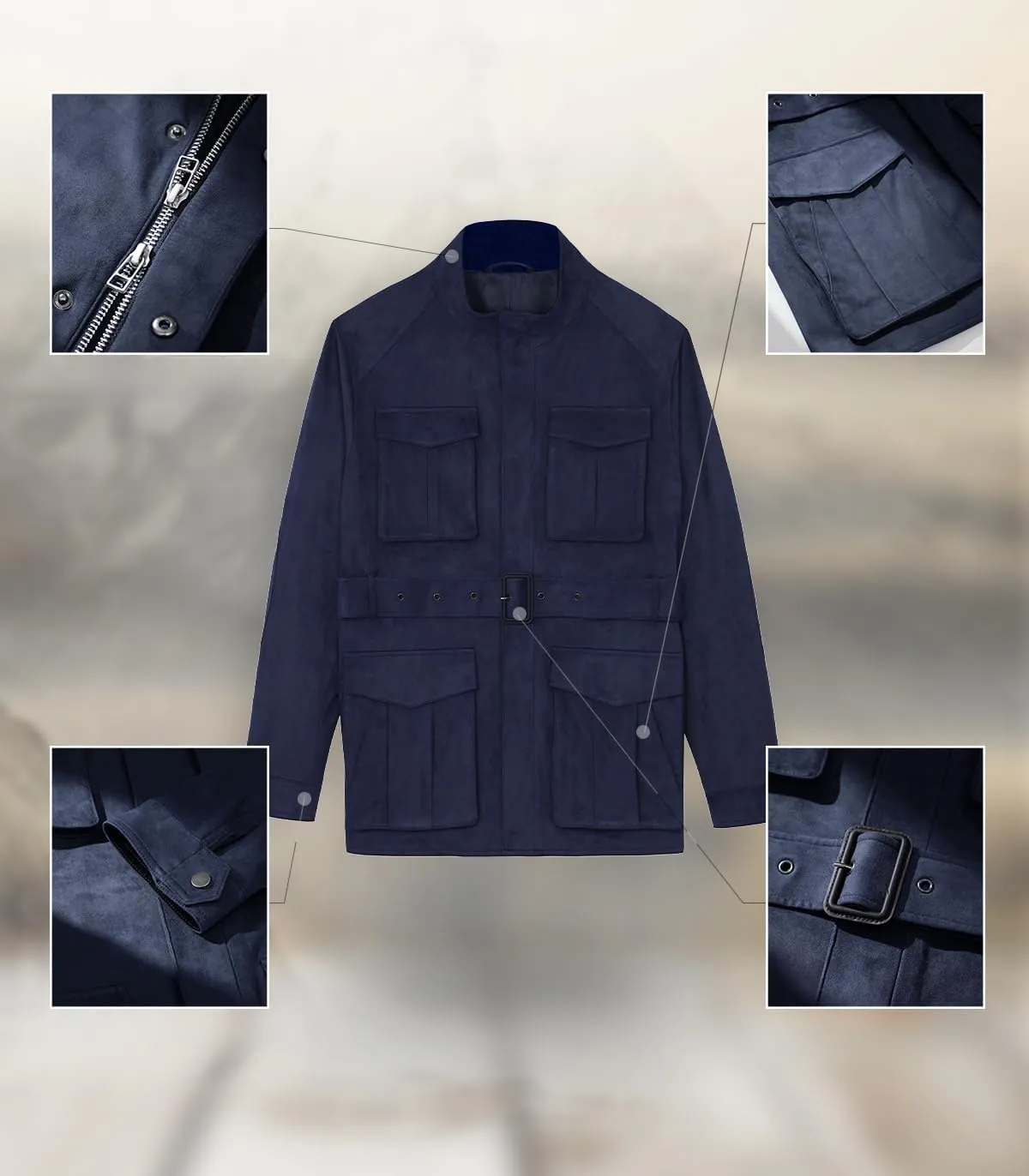 Men's Safari Field Jacket Casual Suede Vintage for Business Commute Coat