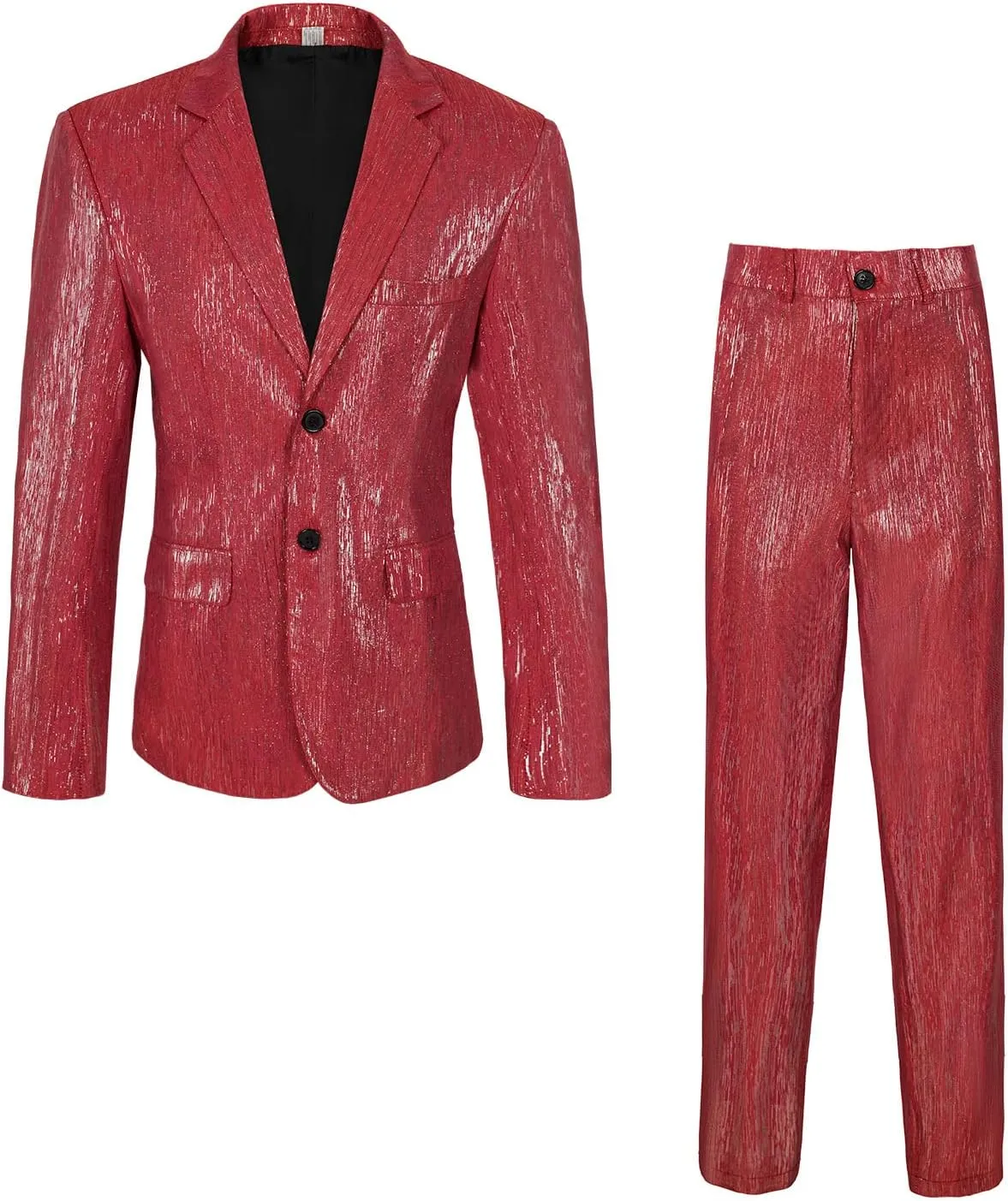 Men's Sequin Stripe Suit 2 Piece Set Shiny Blazer and Pants Disco Party Outfit