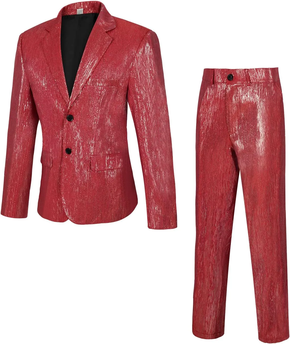 Men's Sequin Stripe Suit 2 Piece Set Shiny Blazer and Pants Disco Party Outfit