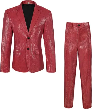 Men's Sequin Stripe Suit 2 Piece Set Shiny Blazer and Pants Disco Party Outfit