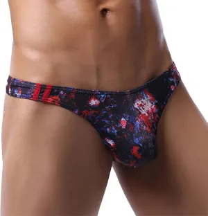 Mens Sexy Low Rise Briefs Print Hawaiian Bikini Underwear for Men with Ball Pouch Stretchy Fashion Brief Thongs