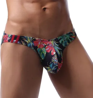 Mens Sexy Low Rise Briefs Print Hawaiian Bikini Underwear for Men with Ball Pouch Stretchy Fashion Brief Thongs