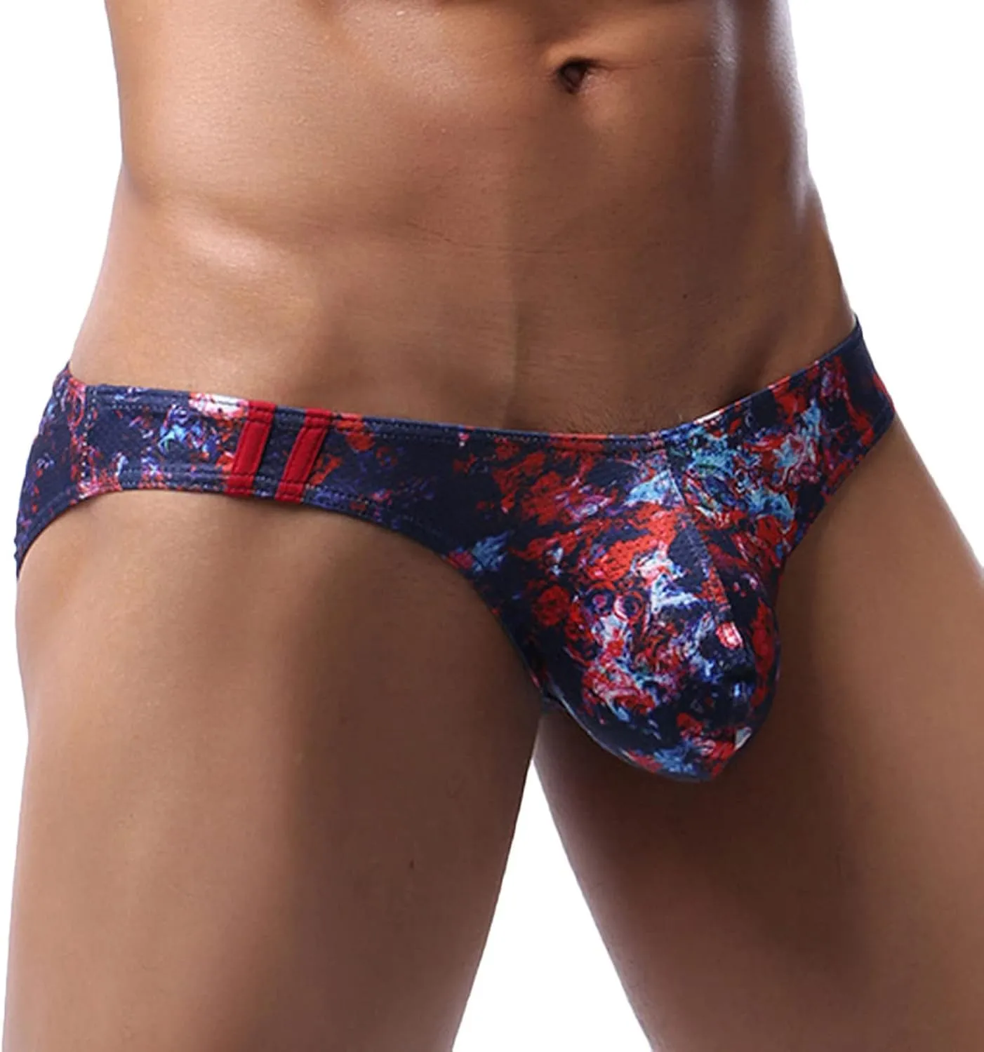 Mens Sexy Low Rise Briefs Print Hawaiian Bikini Underwear for Men with Ball Pouch Stretchy Fashion Brief Thongs