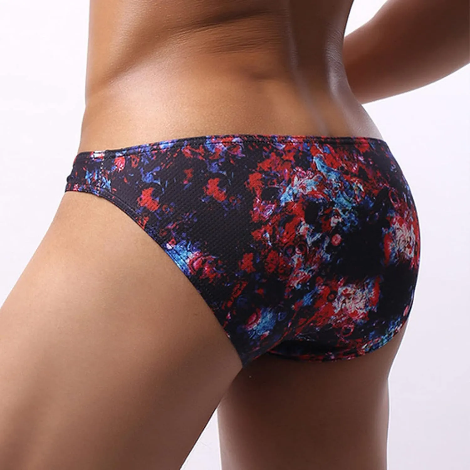 Mens Sexy Low Rise Briefs Print Hawaiian Bikini Underwear for Men with Ball Pouch Stretchy Fashion Brief Thongs