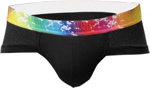 Mens Sexy Mesh Underwear Boxer Briefs Low Rise Breathable Underpants With Rainbow Elastic Band