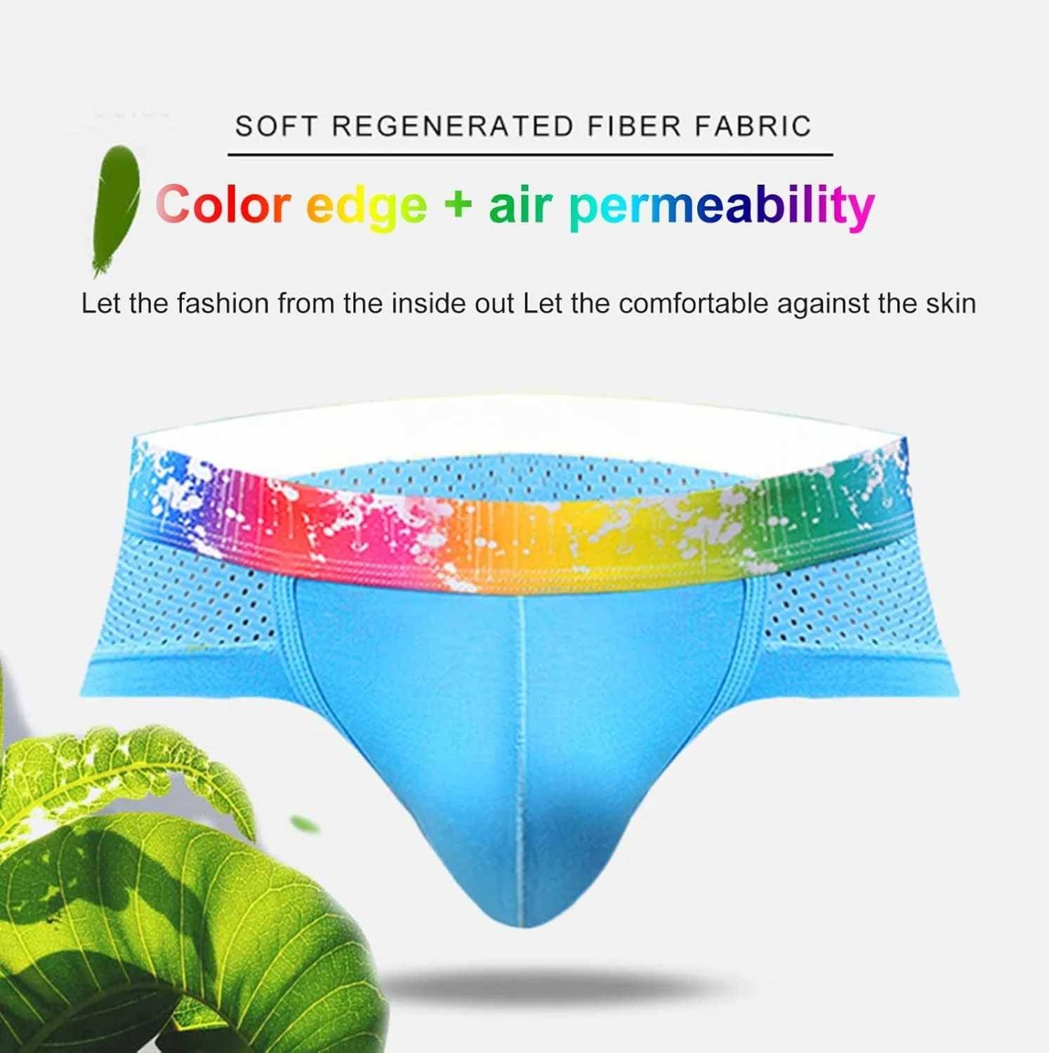 Mens Sexy Mesh Underwear Boxer Briefs Low Rise Breathable Underpants With Rainbow Elastic Band