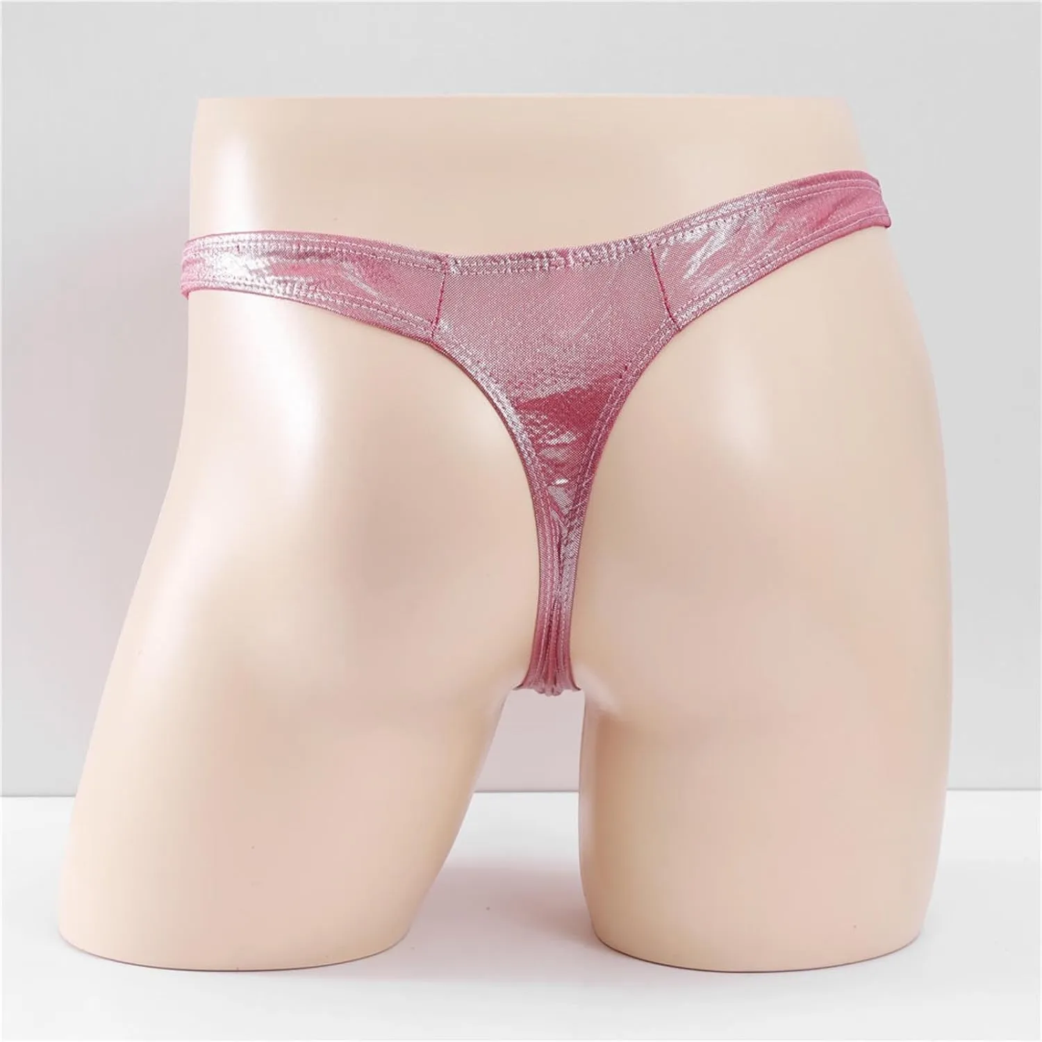 Mens Sexy Thong Briefs Faux Leather Low Rise Bikini Thongs for Men Male Lingerie T-Back Thongs Lingerie