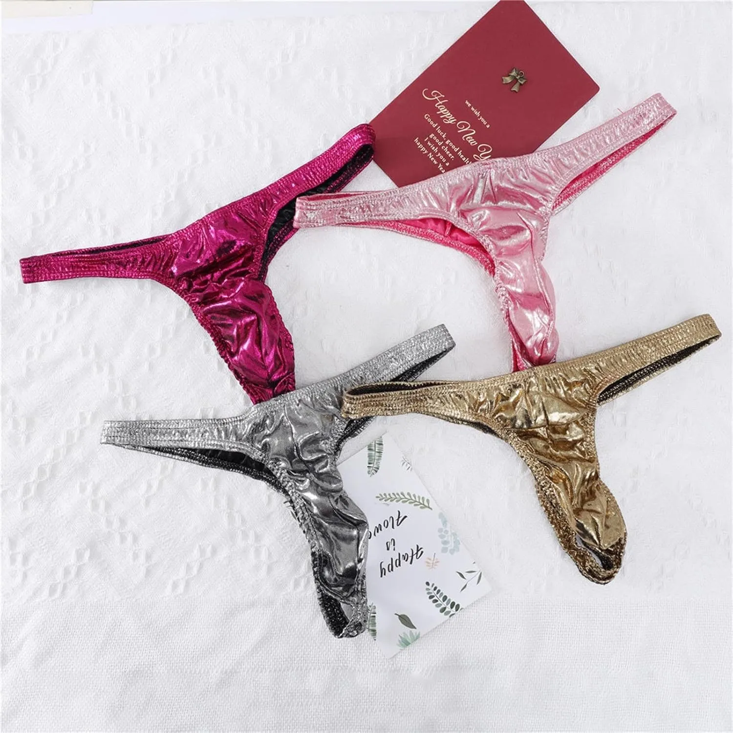 Mens Sexy Thong Briefs Faux Leather Low Rise Bikini Thongs for Men Male Lingerie T-Back Thongs Lingerie