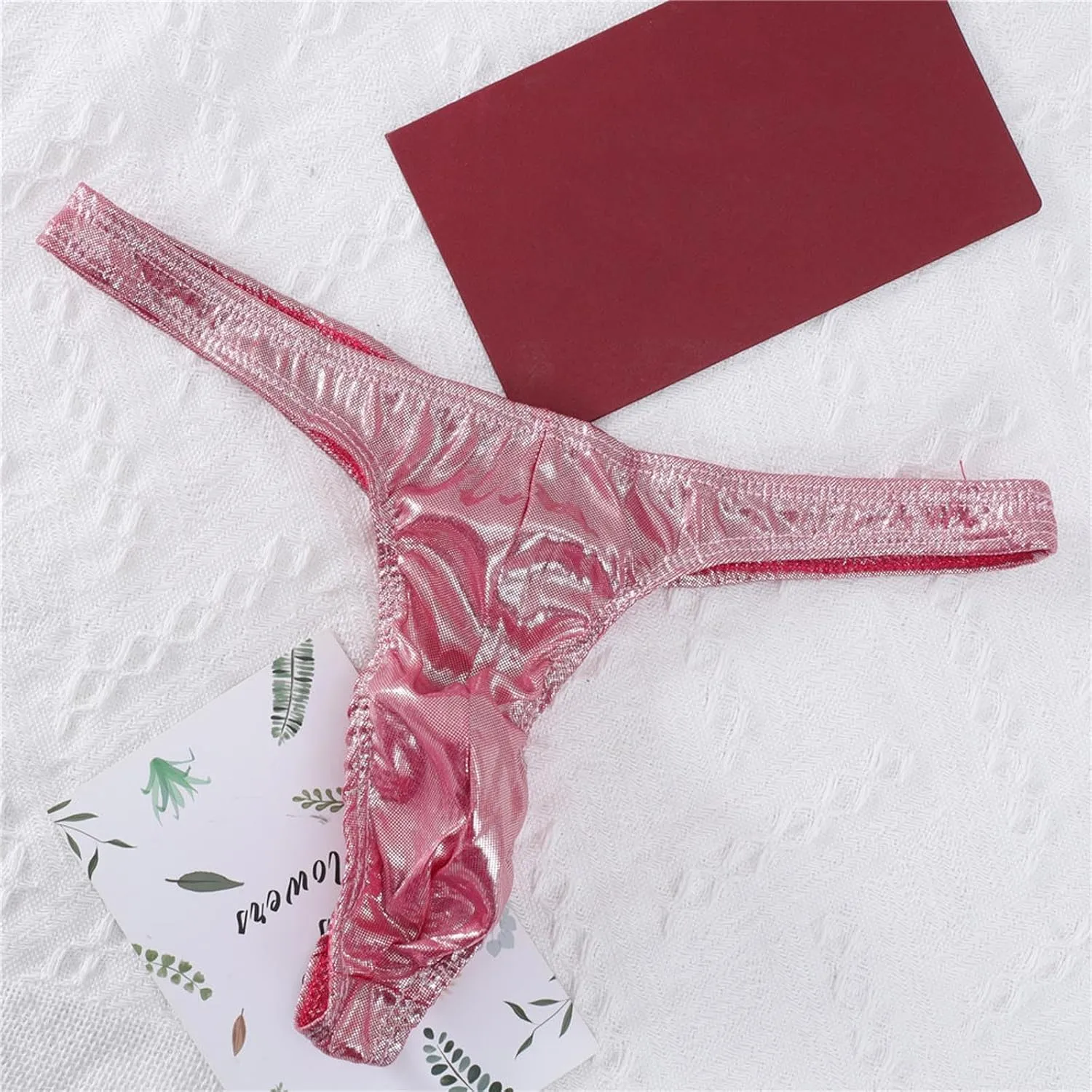 Mens Sexy Thong Briefs Faux Leather Low Rise Bikini Thongs for Men Male Lingerie T-Back Thongs Lingerie