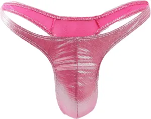 Mens Sexy Thong Briefs Faux Leather Low Rise Bikini Thongs for Men Male Lingerie T-Back Thongs Lingerie