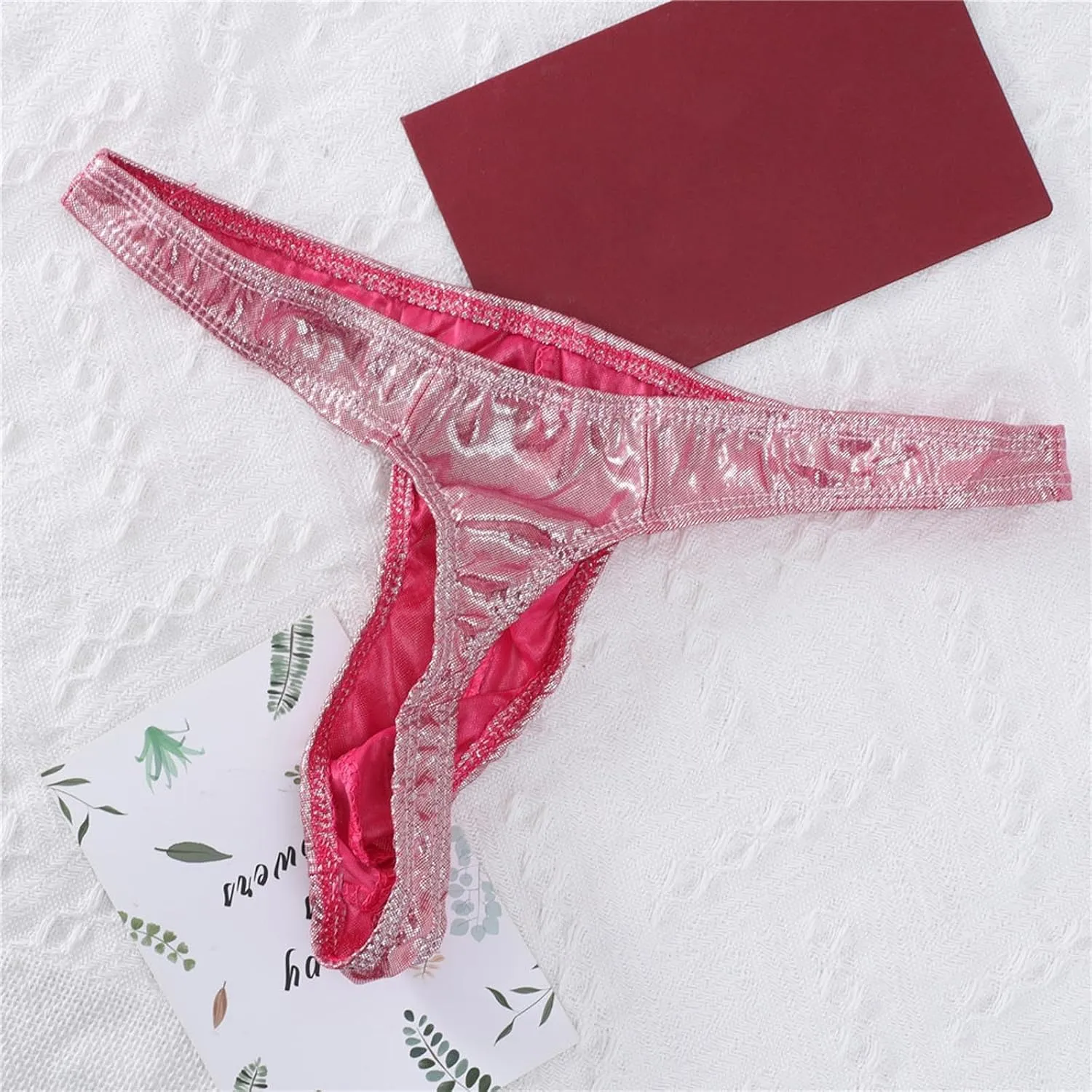 Mens Sexy Thong Briefs Faux Leather Low Rise Bikini Thongs for Men Male Lingerie T-Back Thongs Lingerie