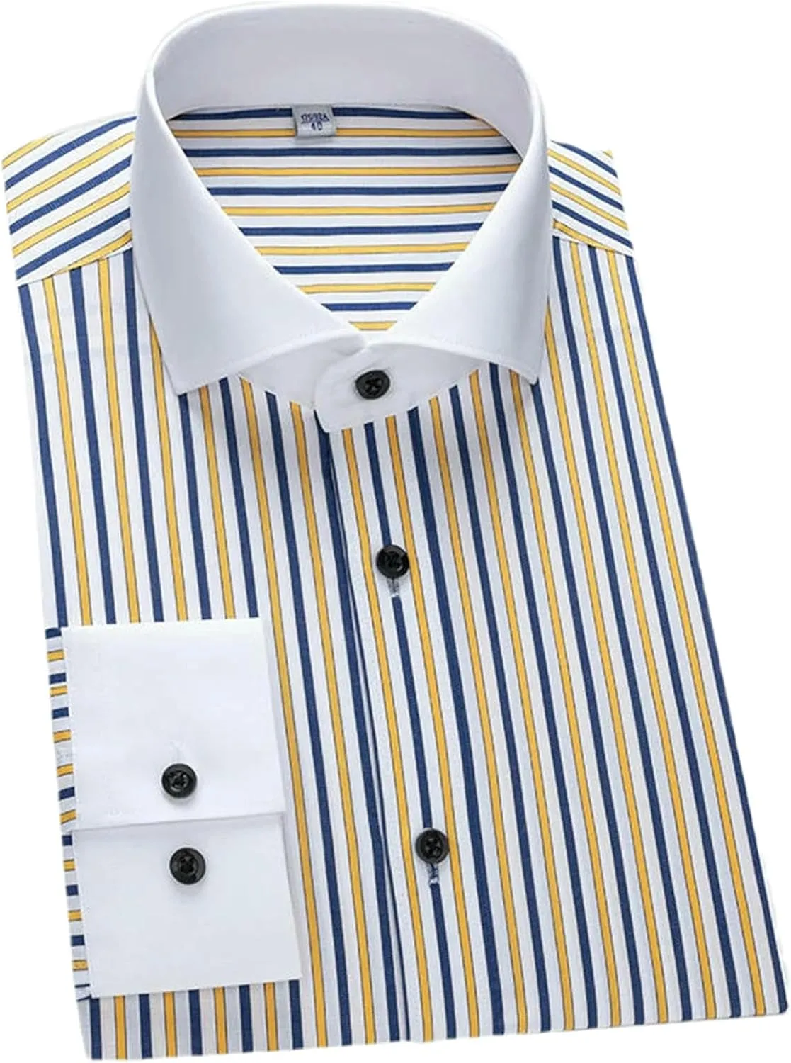 Men's Shirt Long Sleeved Striped Windsor Collar Contrasting Color Collar Business Casual one line Collar Shirt