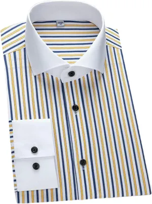 Men's Shirt Long Sleeved Striped Windsor Collar Contrasting Color Collar Business Casual one line Collar Shirt