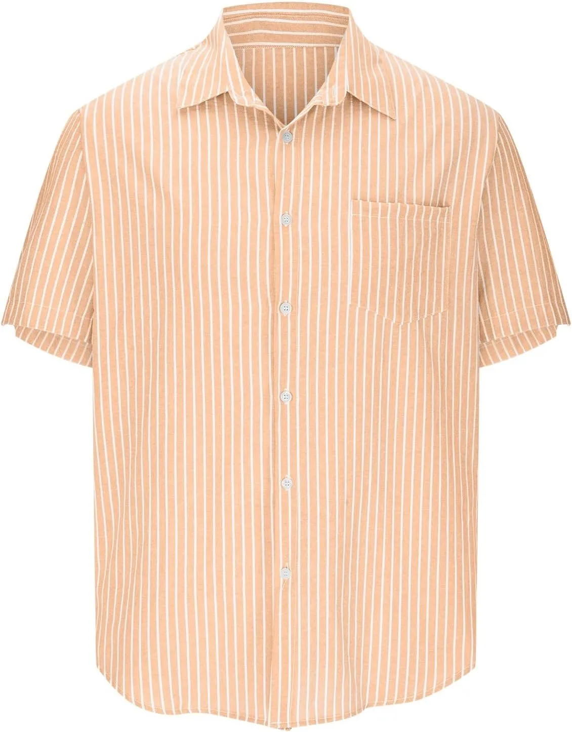Mens Short Sleeve Hippie Guayabera Linen Shirts Casual Striped Button Down Longline Shirt Summer Beach Hawaiian Shirt