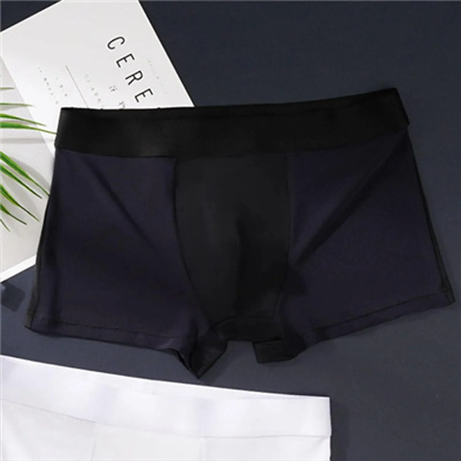 Mens Silk Underwear Boxer Briefs Soft Seamless Underwear Thin Quick Dry Breathable Boxer Briefs Trunks