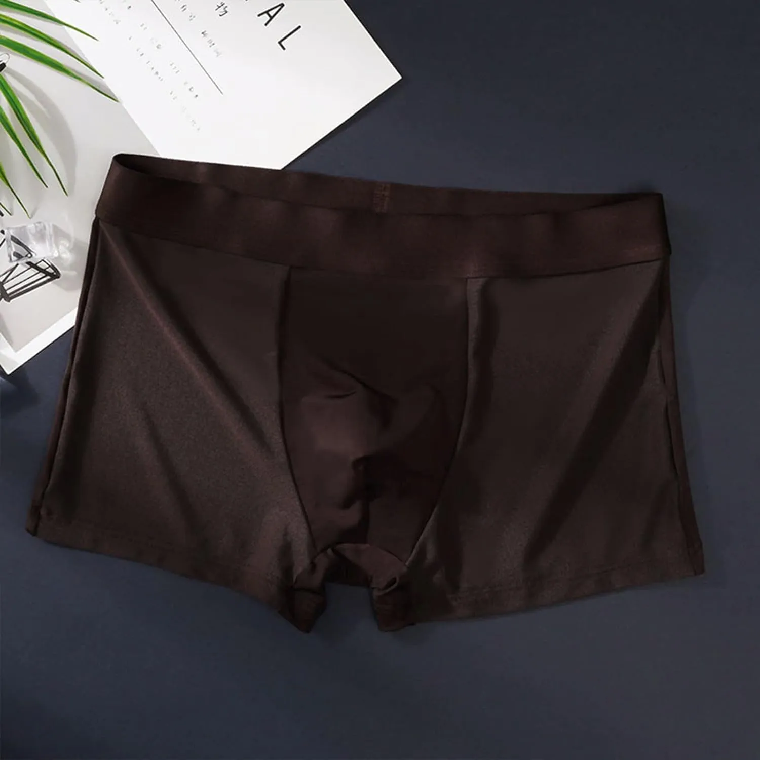 Mens Silk Underwear Boxer Briefs Soft Seamless Underwear Thin Quick Dry Breathable Boxer Briefs Trunks