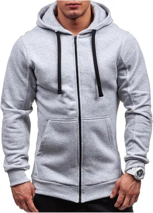 Mens Slim Fit Lightweight Zip Up Hoodie Long Sleeve Full-Zip Fleece Hooded Sweatshirt Work Jacket Streetwear for Men