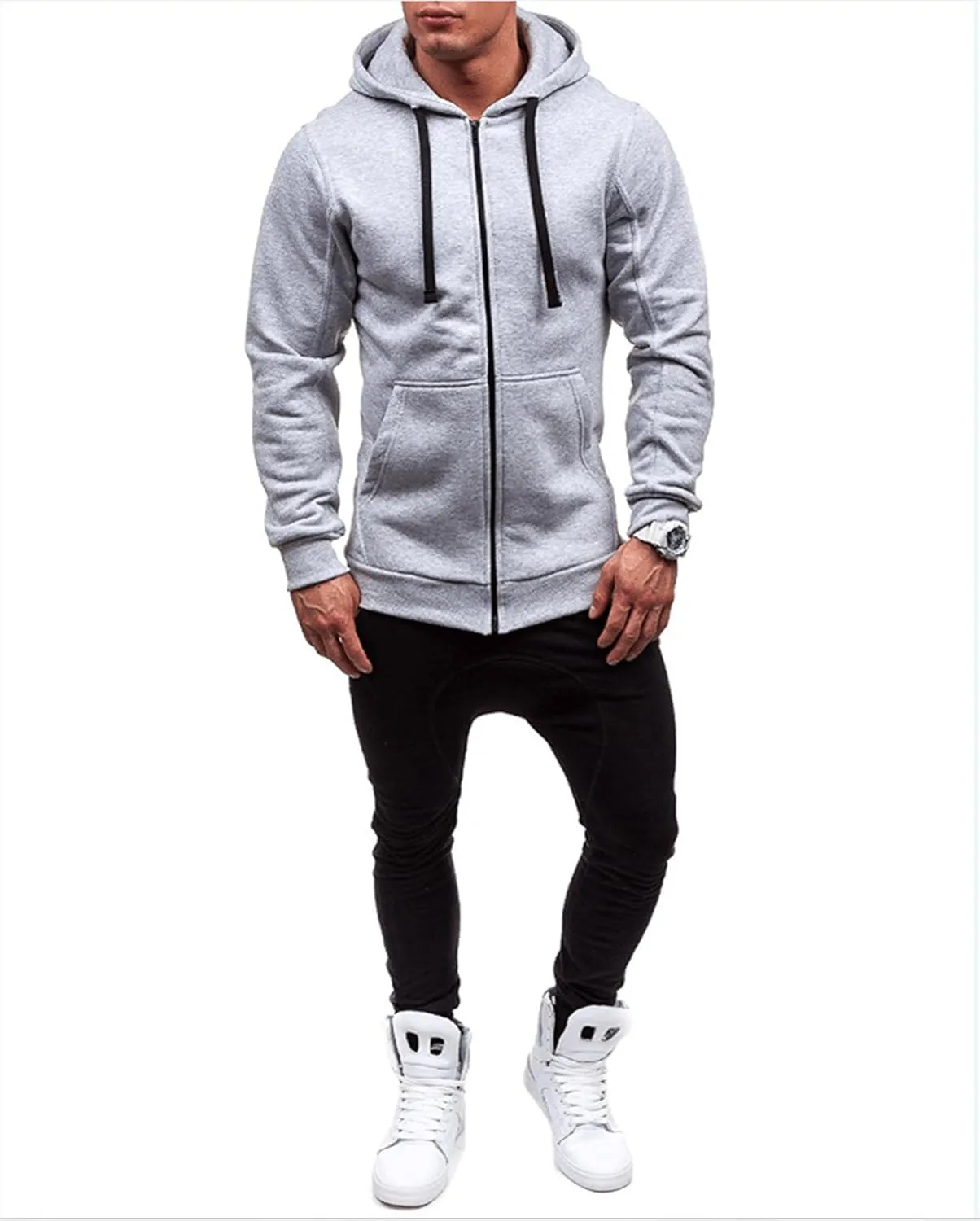 Mens Slim Fit Lightweight Zip Up Hoodie Long Sleeve Full-Zip Fleece Hooded Sweatshirt Work Jacket Streetwear for Men