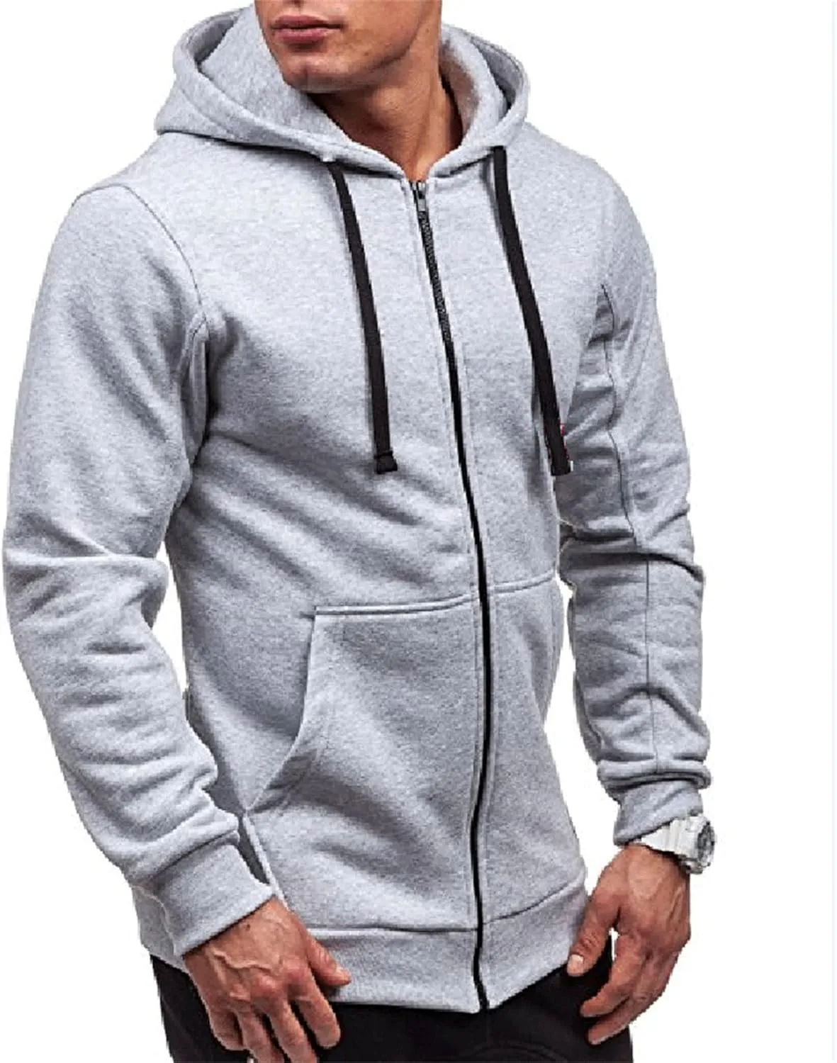 Mens Slim Fit Lightweight Zip Up Hoodie Long Sleeve Full-Zip Fleece Hooded Sweatshirt Work Jacket Streetwear for Men