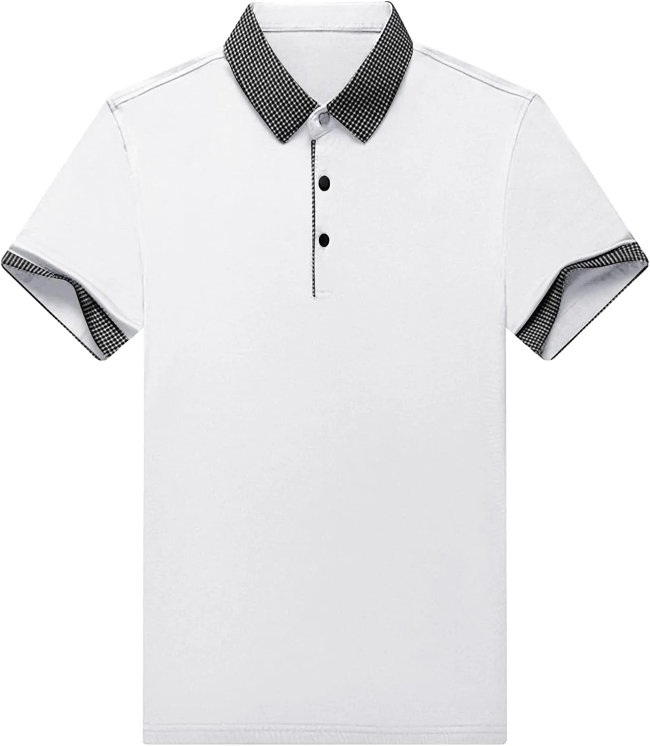 Men's Slim Fit Plaid Collar Polo Shirts Classic Printed Collar Stretch Golf Tee Casual Regular Lapel Short Sleeve
