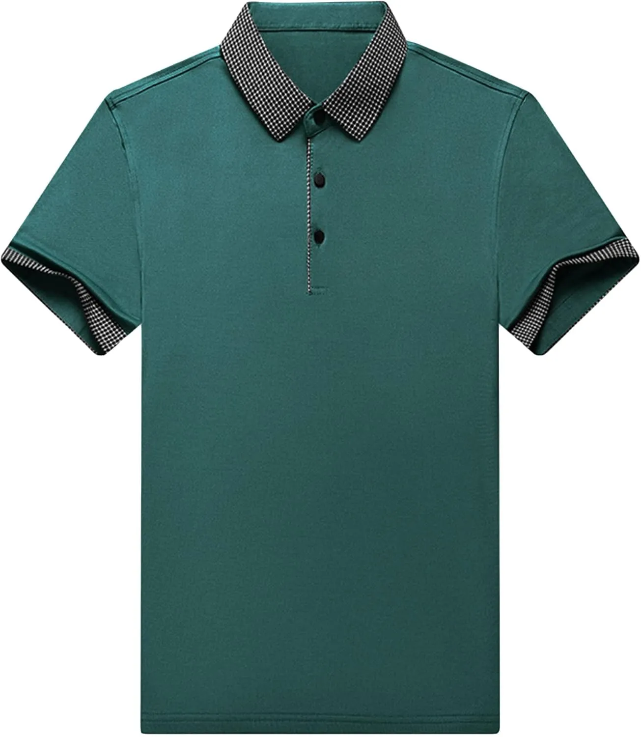 Men's Slim Fit Plaid Collar Polo Shirts Classic Printed Collar Stretch Golf Tee Casual Regular Lapel Short Sleeve