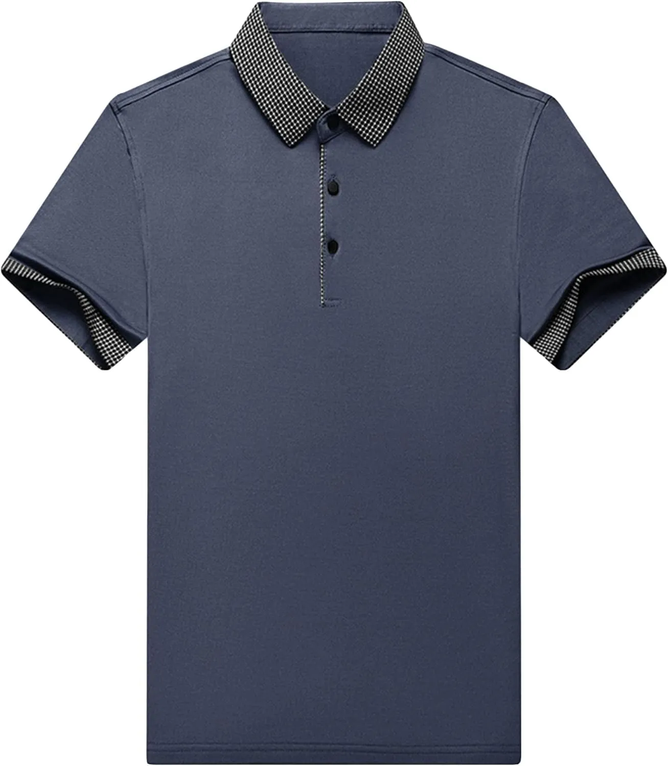 Men's Slim Fit Plaid Collar Polo Shirts Classic Printed Collar Stretch Golf Tee Casual Regular Lapel Short Sleeve
