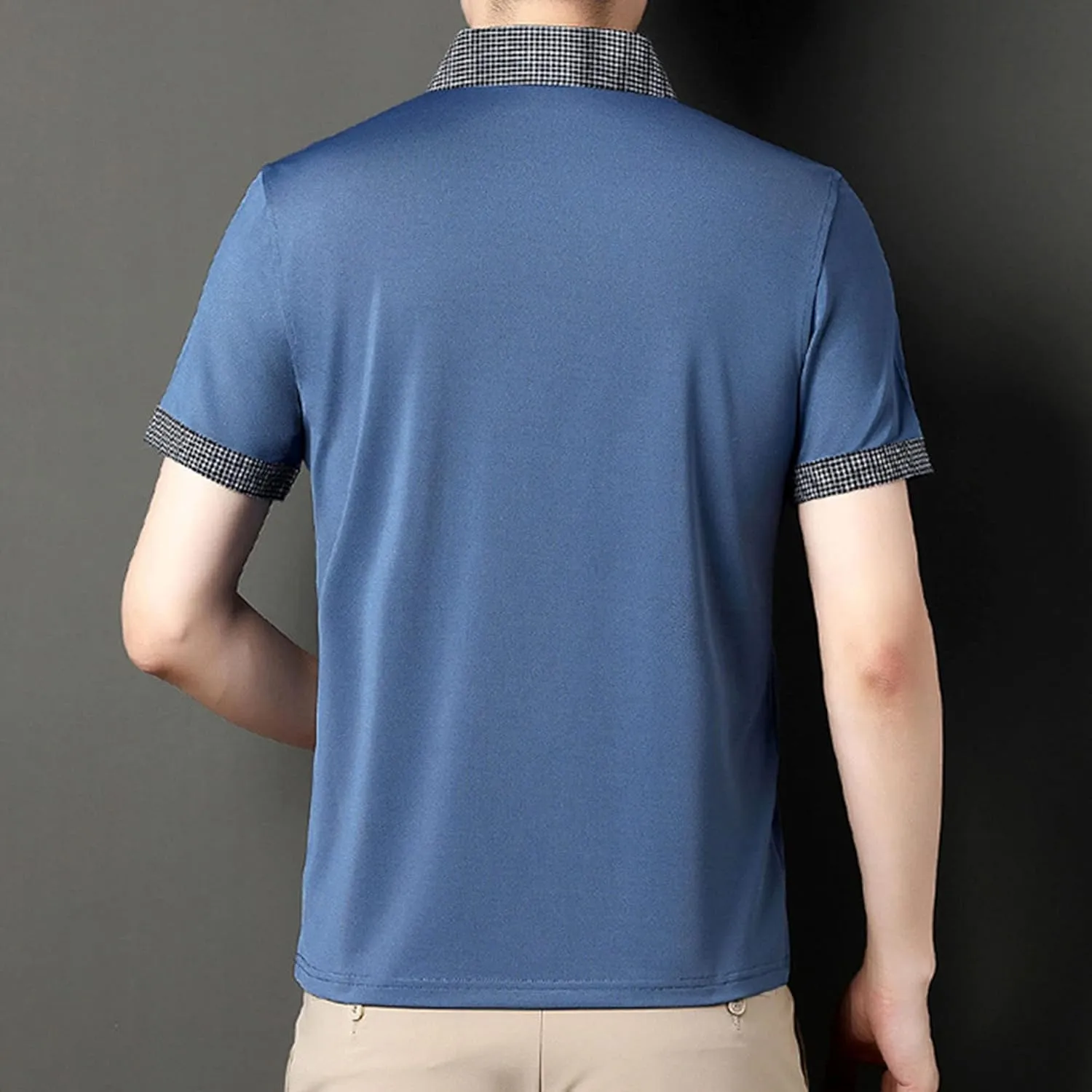 Men's Slim Fit Plaid Collar Polo Shirts Classic Printed Collar Stretch Golf Tee Casual Regular Lapel Short Sleeve