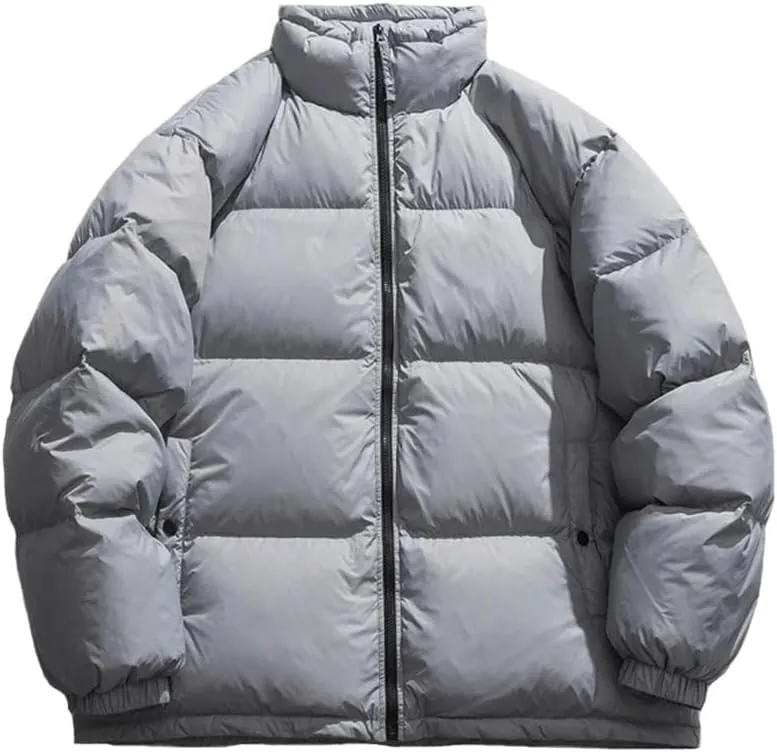 Men's Solid Color Stand Collar Long-Sleeved Down Coats Loose Thickened Warm Cotton-Padded Jacket