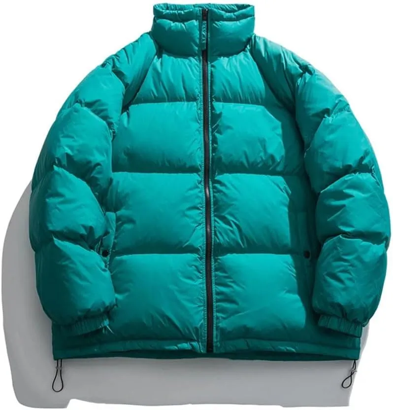 Men's Solid Color Stand Collar Long-Sleeved Down Coats Loose Thickened Warm Cotton-Padded Jacket