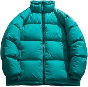 Men's Solid Color Stand Collar Long-Sleeved Down Coats Loose Thickened Warm Cotton-Padded Jacket